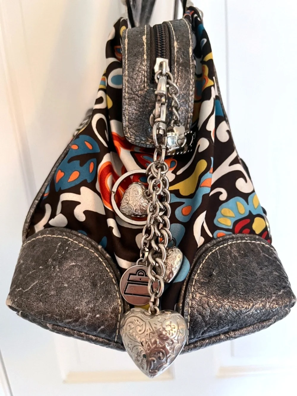 Vintage Boho Kathy Van Zeeland Floral Crown Satchel Purse Charm Bag